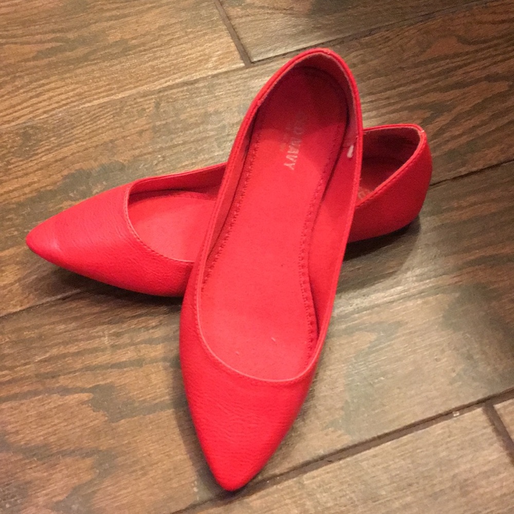 Red leather flats
